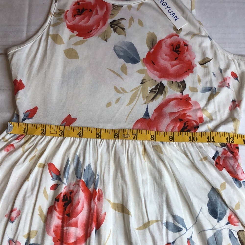 Soft Flowy Stretchy Cream Pink Floral Sleeveless Tank Dress Pockets Women XS NWT - Picture 8 of 14